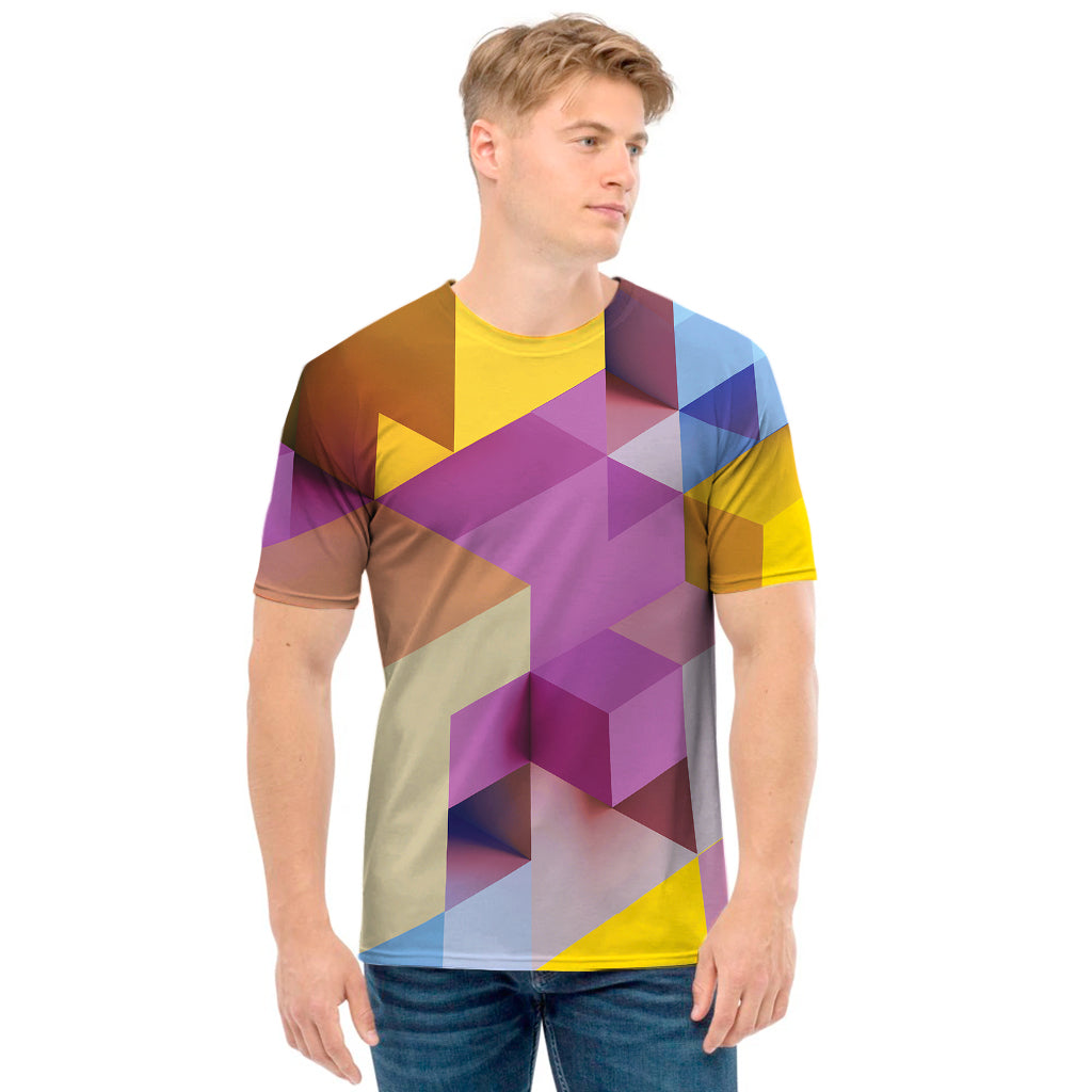 Pastel Geometric Cubic Print Men's T-Shirt