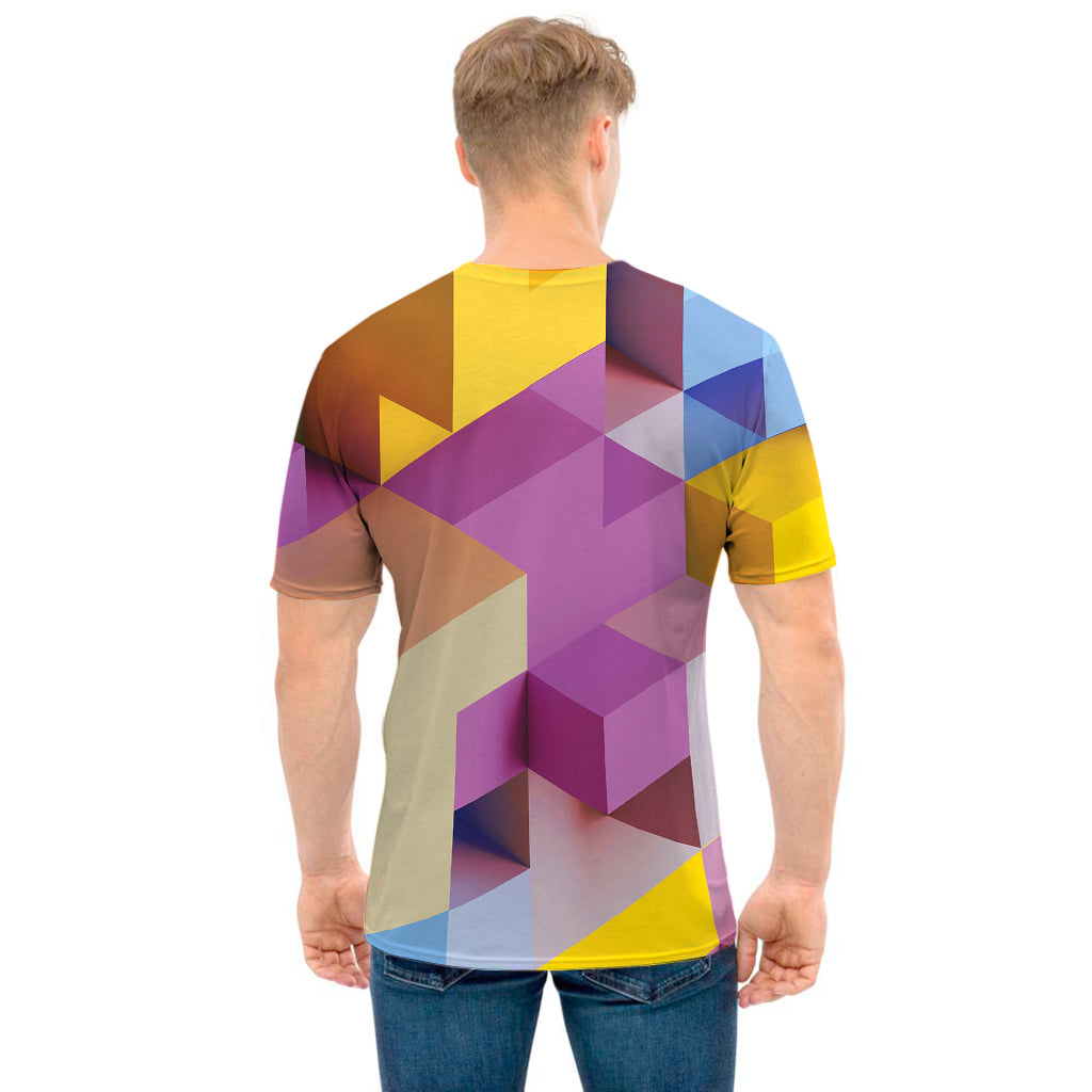 Pastel Geometric Cubic Print Men's T-Shirt