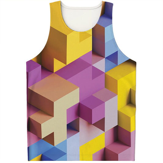 Pastel Geometric Cubic Print Men's Tank Top