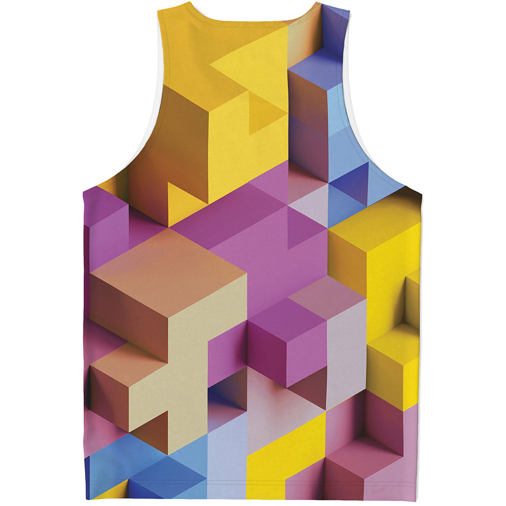 Pastel Geometric Cubic Print Men's Tank Top