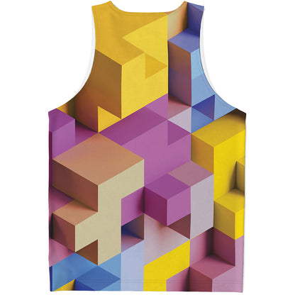 Pastel Geometric Cubic Print Men's Tank Top