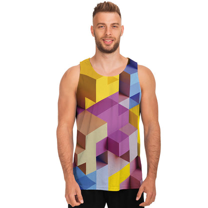 Pastel Geometric Cubic Print Men's Tank Top