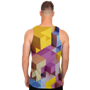 Pastel Geometric Cubic Print Men's Tank Top
