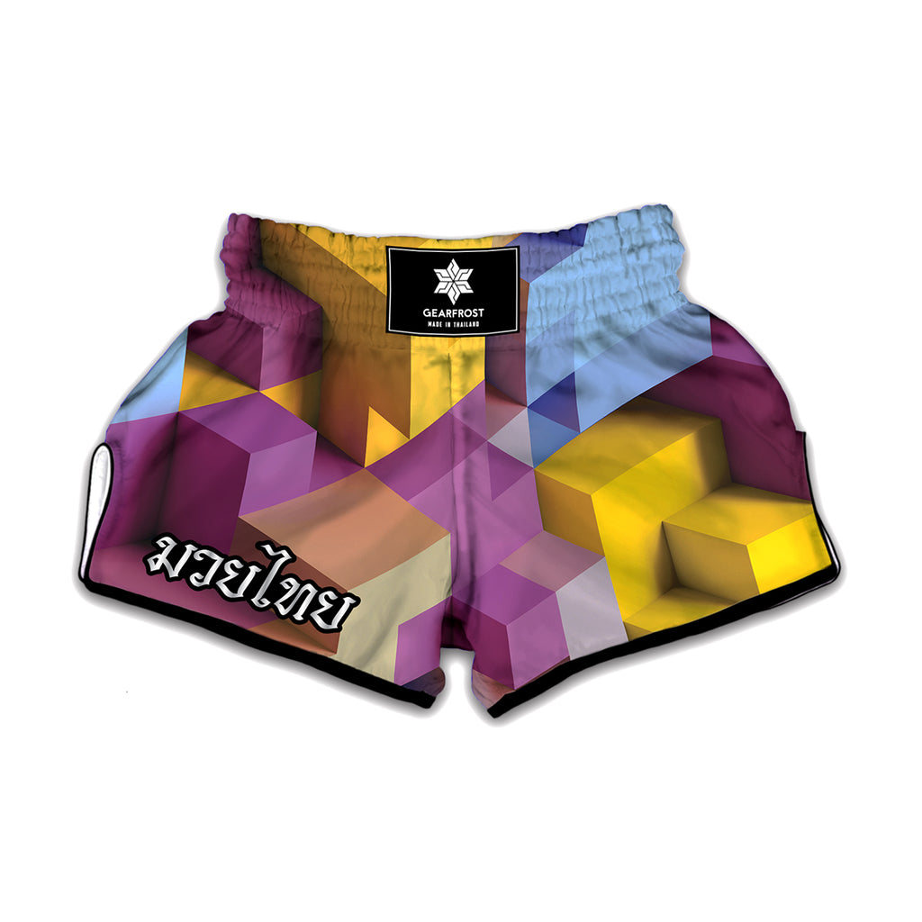 Pastel Geometric Cubic Print Muay Thai Boxing Shorts