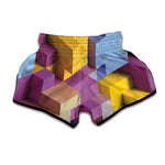 Pastel Geometric Cubic Print Muay Thai Boxing Shorts
