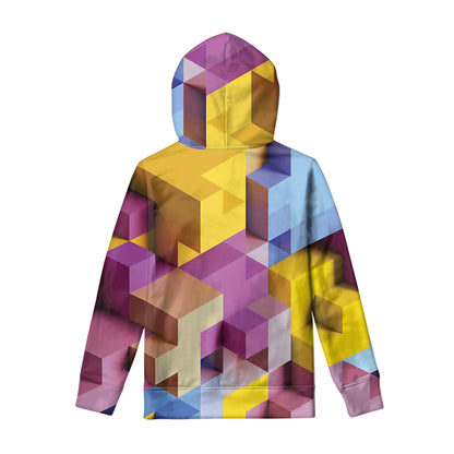 Pastel Geometric Cubic Print Pullover Hoodie