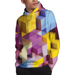 Pastel Geometric Cubic Print Pullover Hoodie