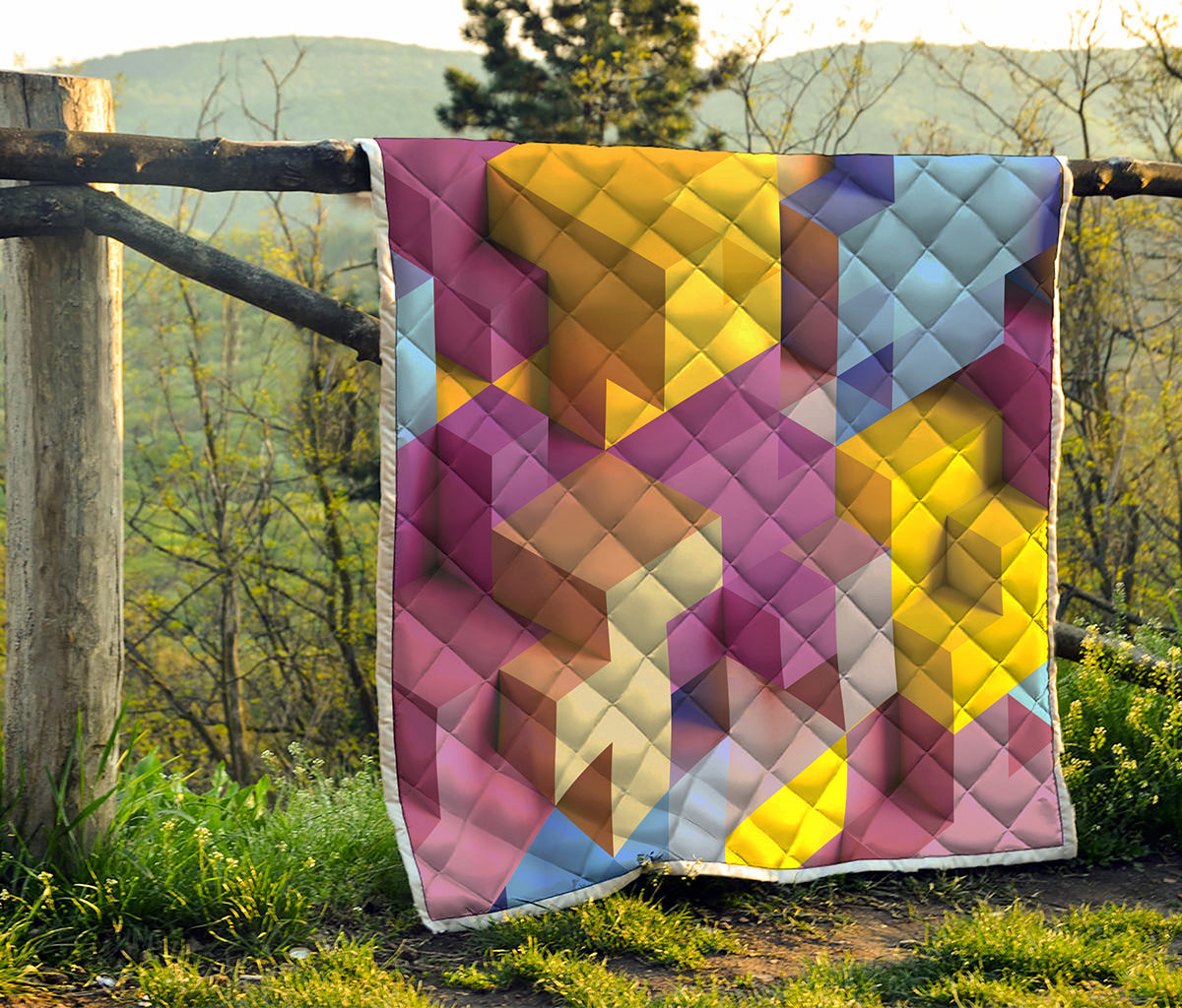 Pastel Geometric Cubic Print Quilt