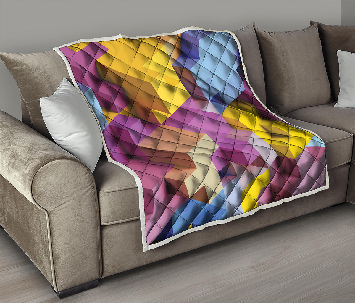 Pastel Geometric Cubic Print Quilt