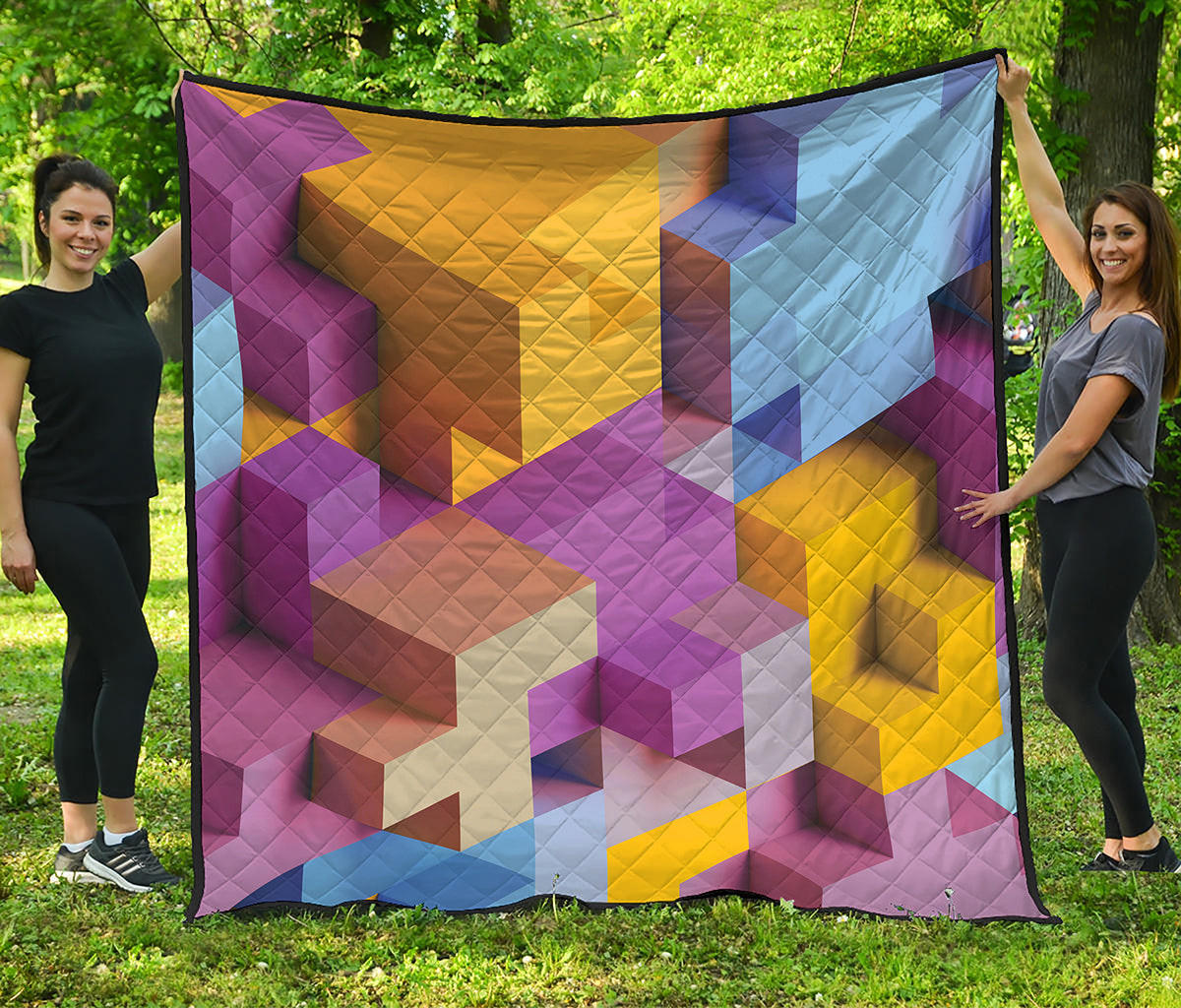 Pastel Geometric Cubic Print Quilt