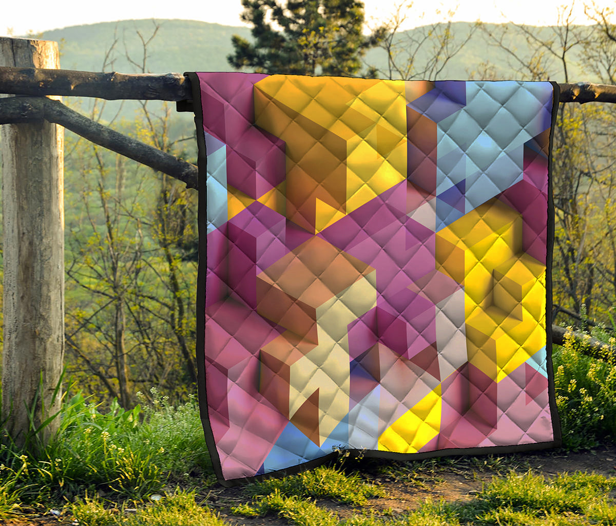 Pastel Geometric Cubic Print Quilt