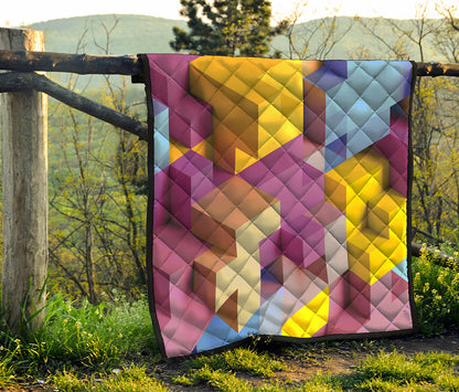 Pastel Geometric Cubic Print Quilt