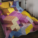Pastel Geometric Cubic Print Quilt Bed Set