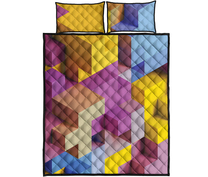 Pastel Geometric Cubic Print Quilt Bed Set