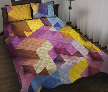 Pastel Geometric Cubic Print Quilt Bed Set