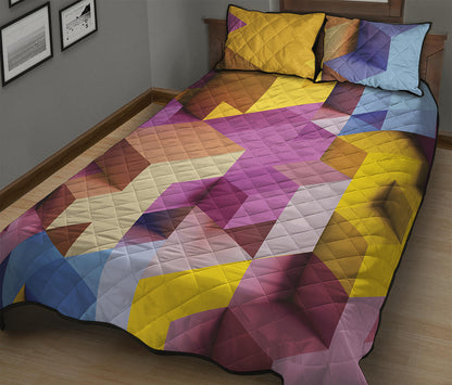 Pastel Geometric Cubic Print Quilt Bed Set