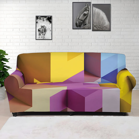 Pastel Geometric Cubic Print Sofa Cover