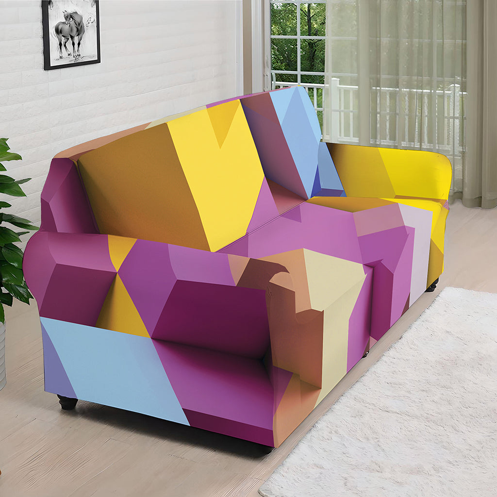 Pastel Geometric Cubic Print Sofa Cover