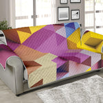 Pastel Geometric Cubic Print Sofa Protector