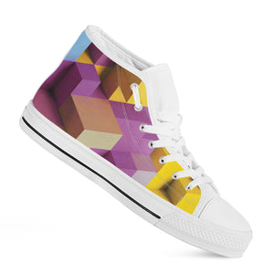 Pastel Geometric Cubic Print White High Top Shoes