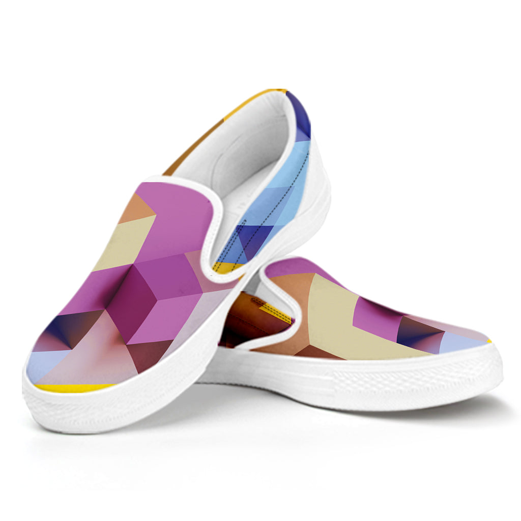 Pastel Geometric Cubic Print White Slip On Shoes