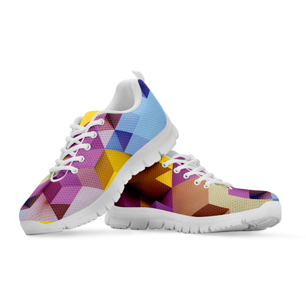 Pastel Geometric Cubic Print White Sneakers