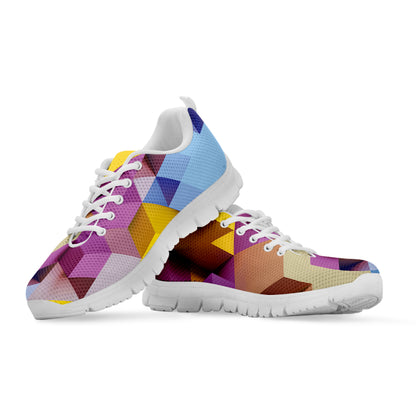 Pastel Geometric Cubic Print White Sneakers