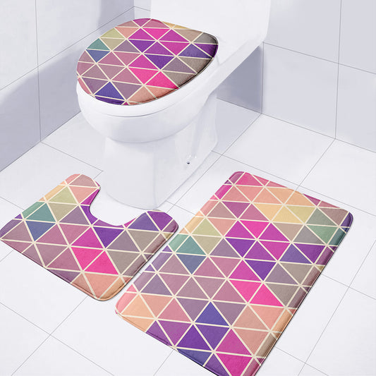 Pastel Geometric Shape Pattern Print 3 Piece Bath Mat Set