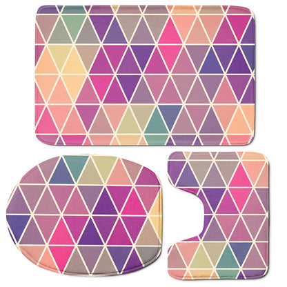 Pastel Geometric Shape Pattern Print 3 Piece Bath Mat Set