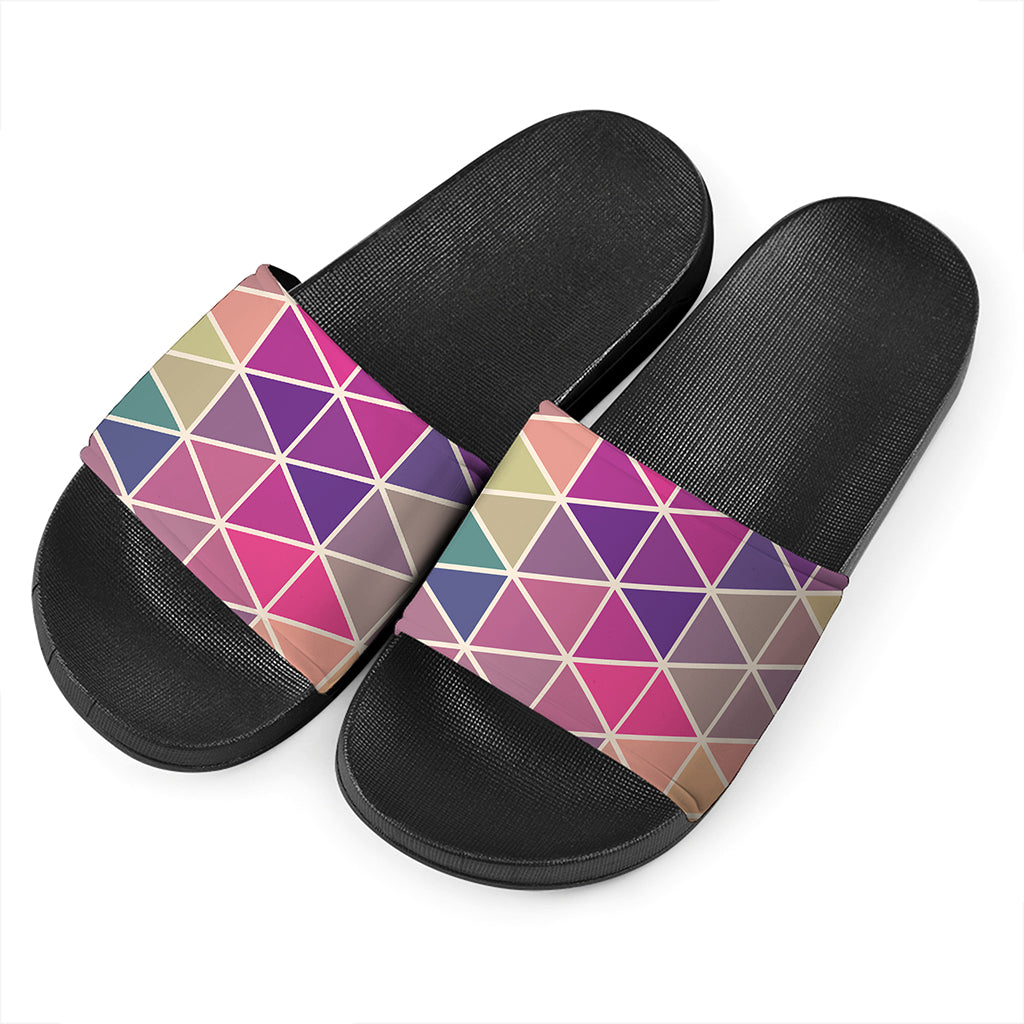 Pastel Geometric Shape Pattern Print Black Slide Sandals