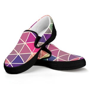 Pastel Geometric Shape Pattern Print Black Slip On Shoes