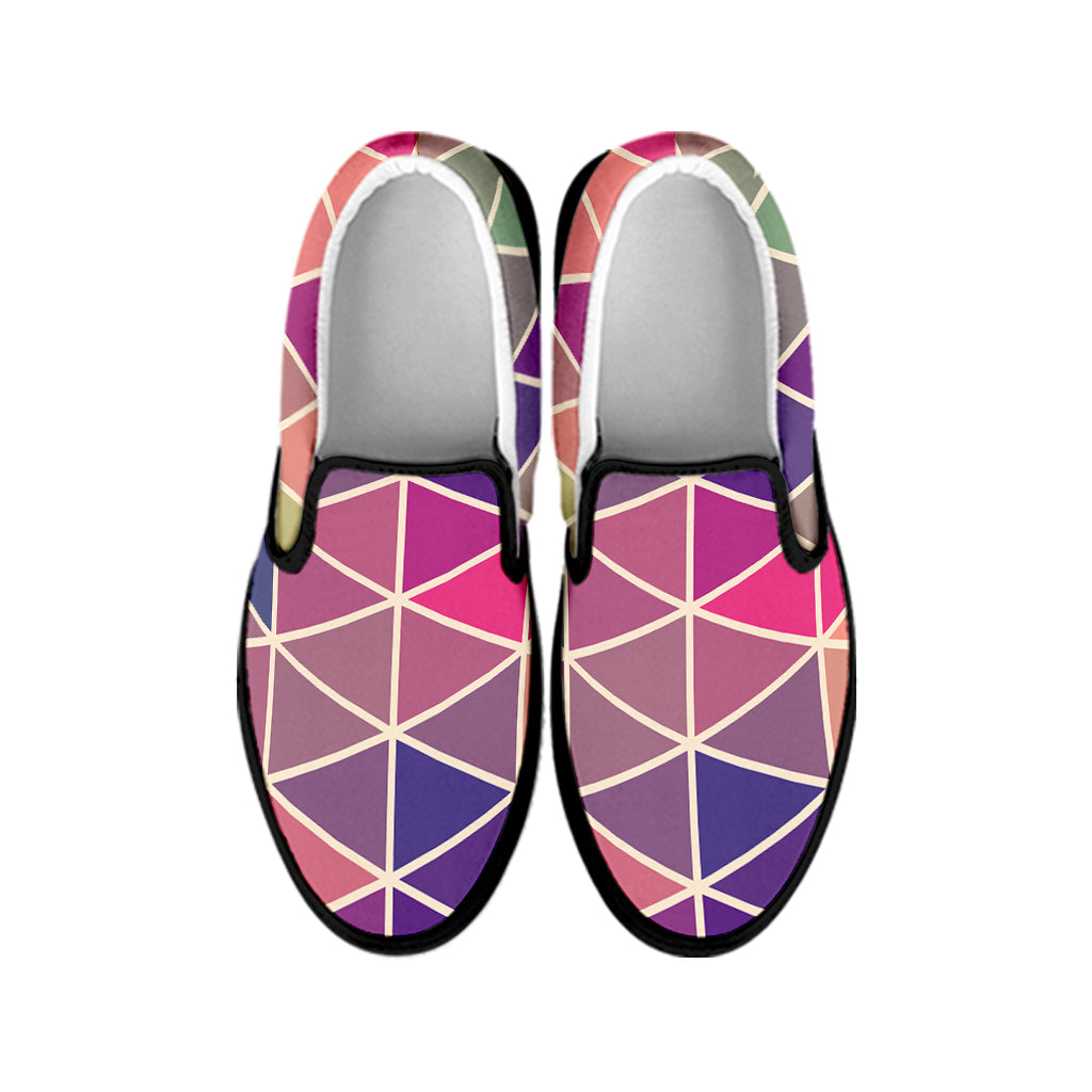 Pastel Geometric Shape Pattern Print Black Slip On Shoes