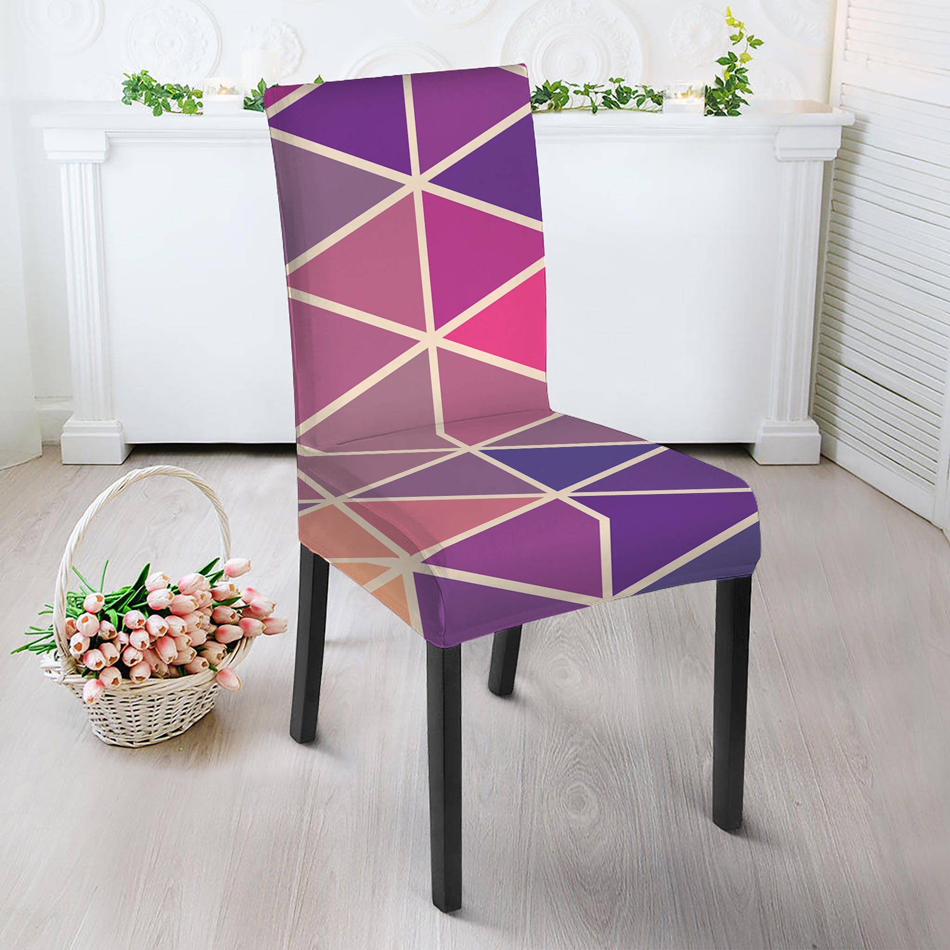Pastel Geometric Shape Pattern Print Dining Chair Slipcover
