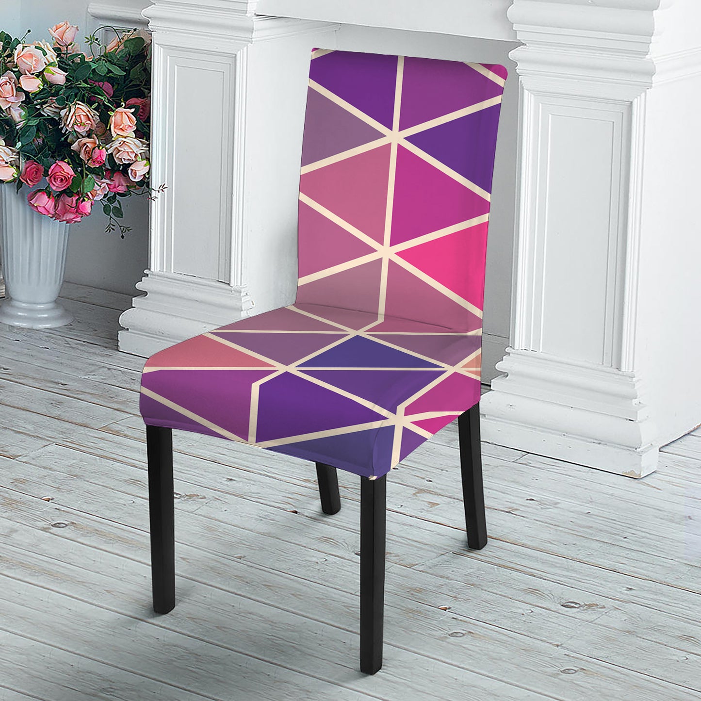 Pastel Geometric Shape Pattern Print Dining Chair Slipcover