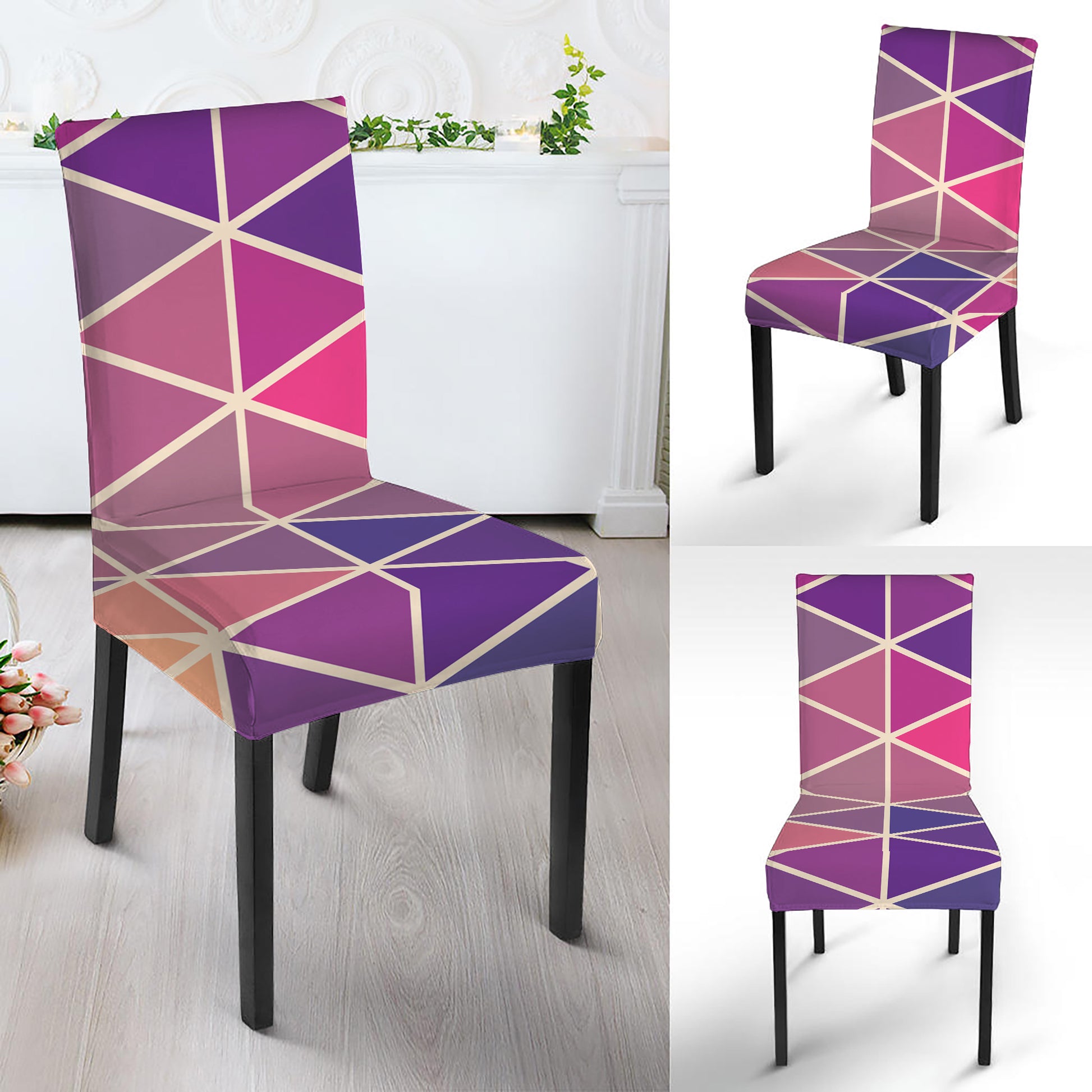 Pastel Geometric Shape Pattern Print Dining Chair Slipcover