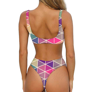 Pastel Geometric Shape Pattern Print Front Bow Tie Bikini