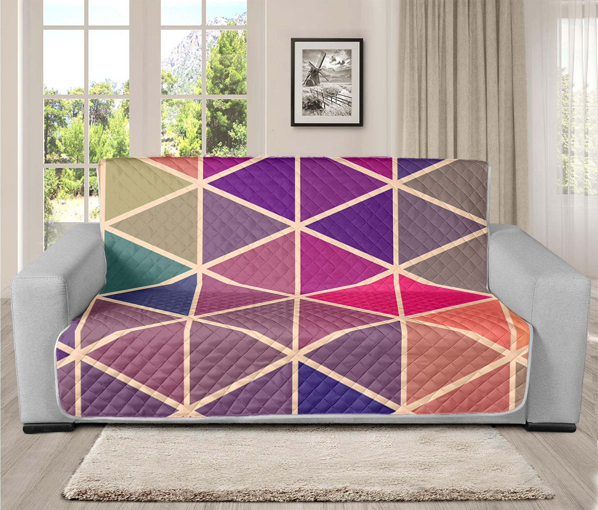 Pastel Geometric Shape Pattern Print Futon Protector