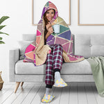 Pastel Geometric Shape Pattern Print Hooded Blanket