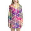 Pastel Geometric Shape Pattern Print Hoodie Dress