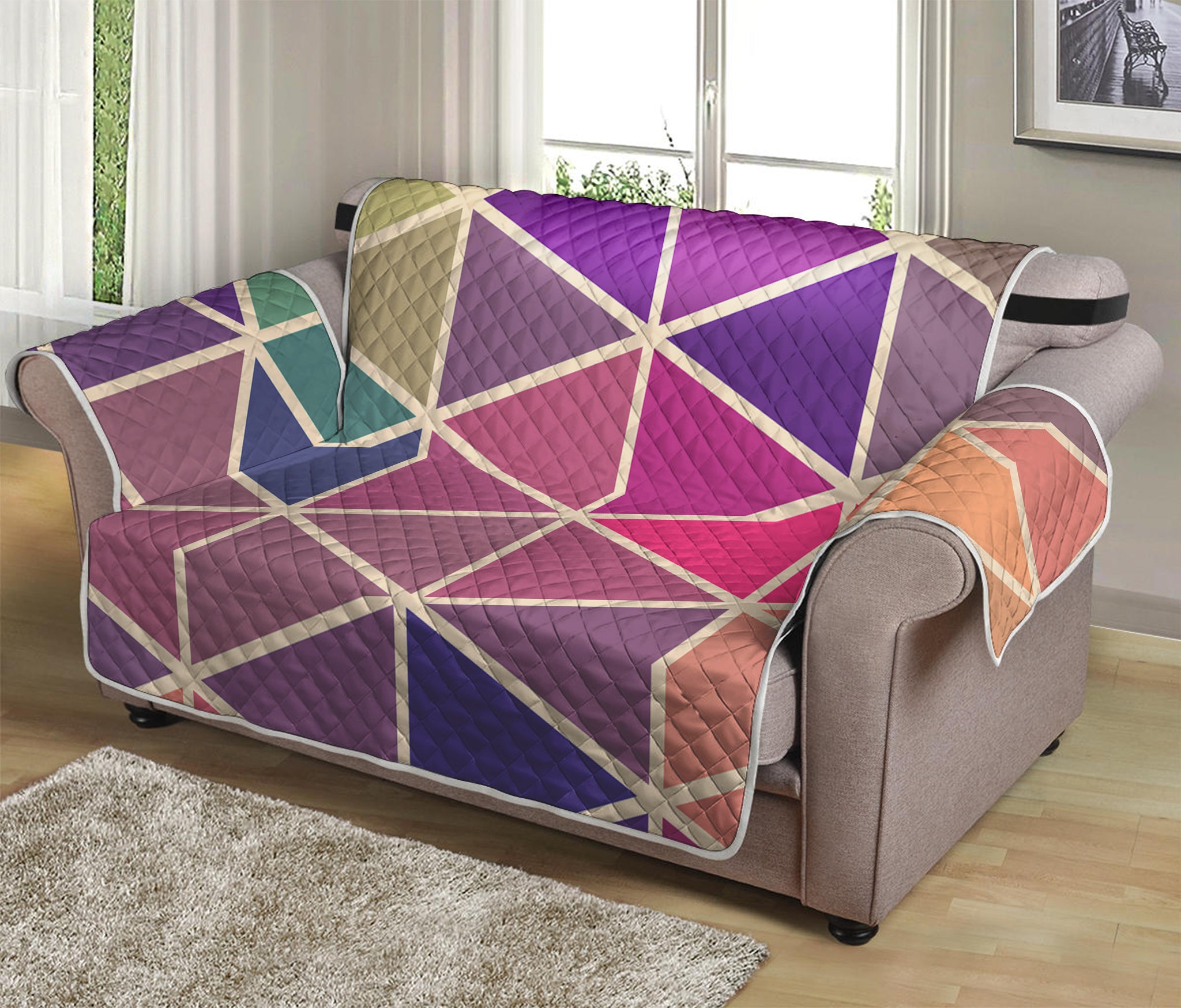 Pastel Geometric Shape Pattern Print Loveseat Protector