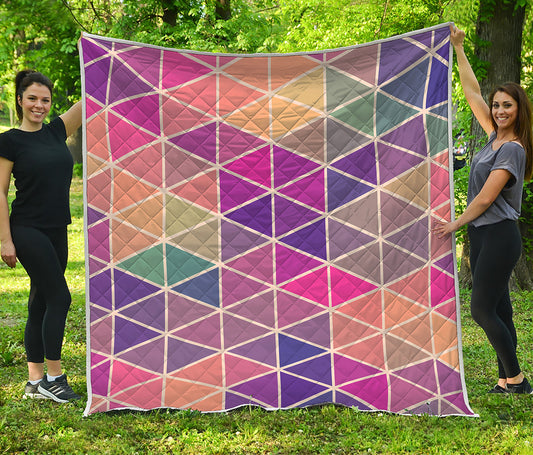 Pastel Geometric Shape Pattern Print Quilt