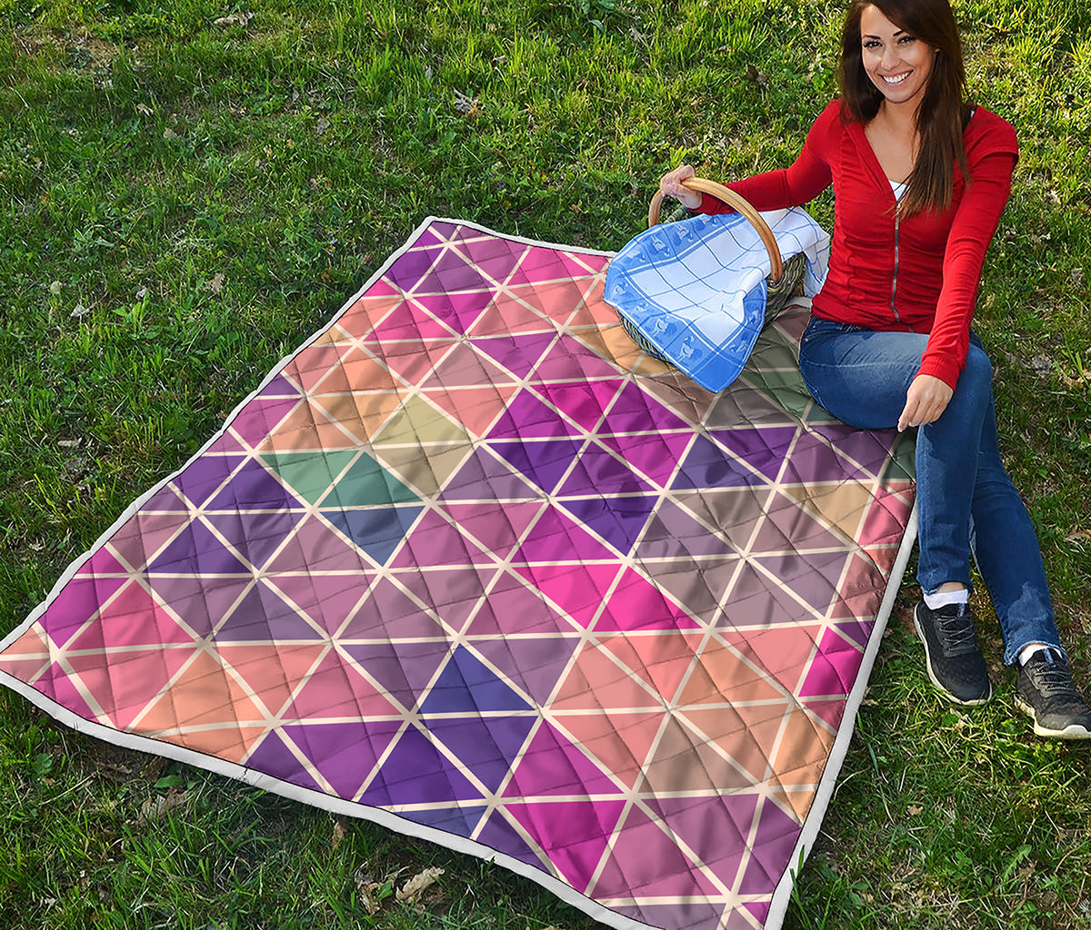 Pastel Geometric Shape Pattern Print Quilt