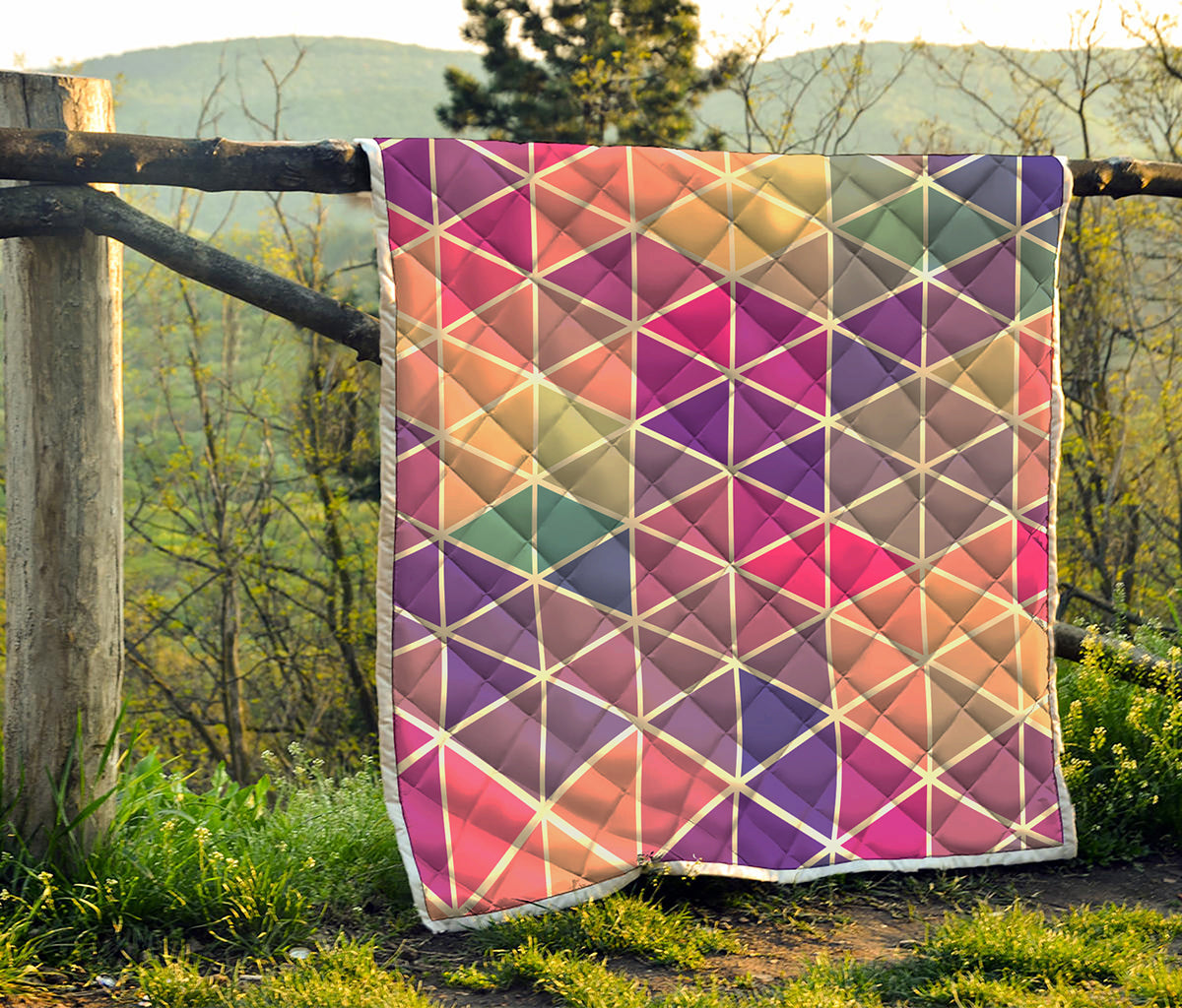 Pastel Geometric Shape Pattern Print Quilt