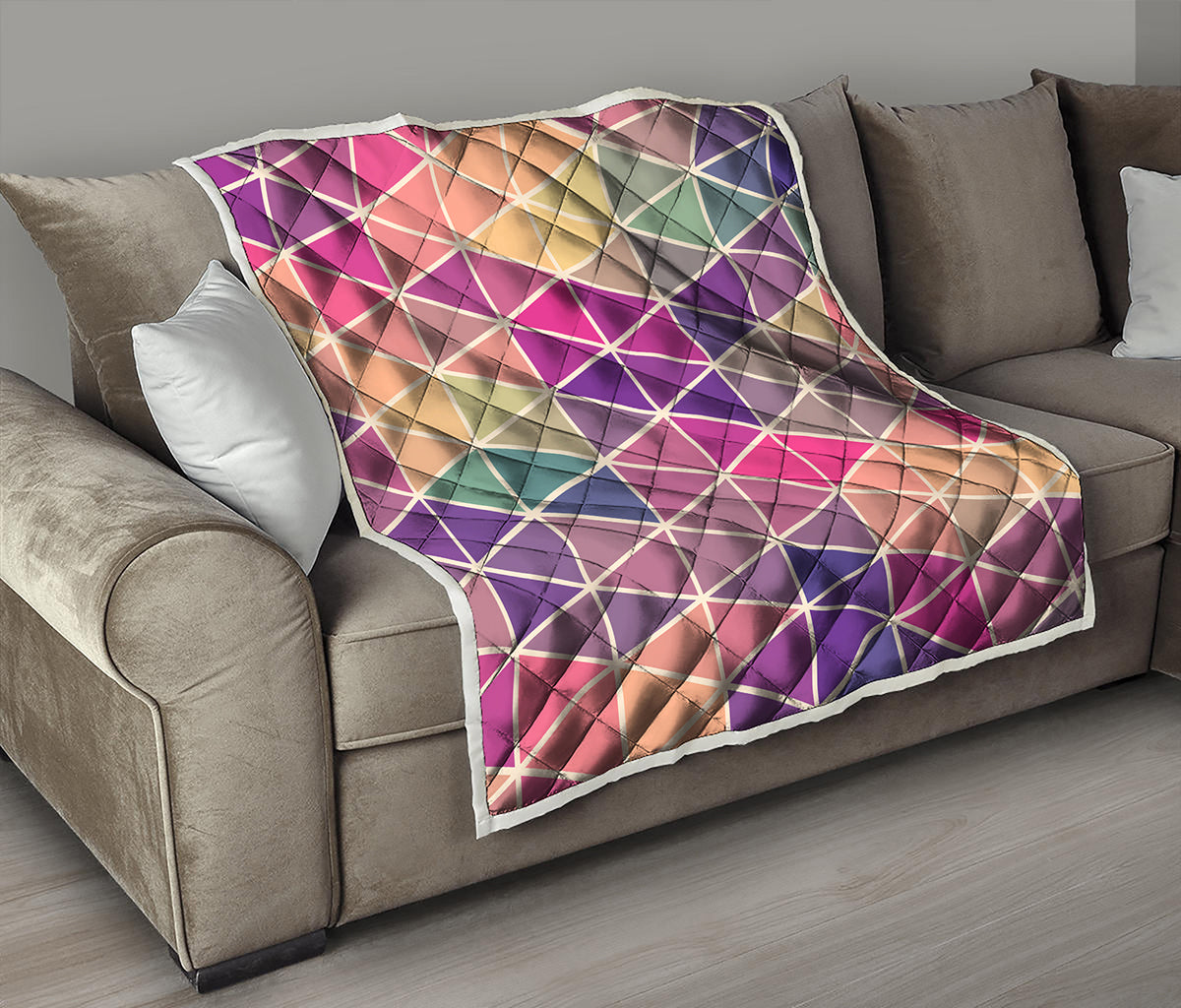 Pastel Geometric Shape Pattern Print Quilt