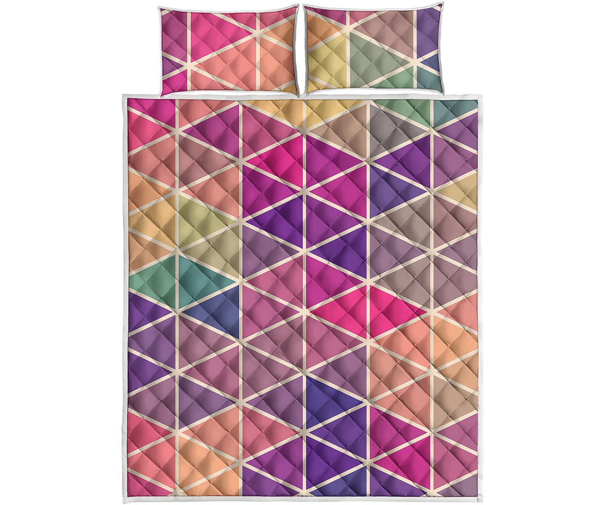 Pastel Geometric Shape Pattern Print Quilt Bed Set