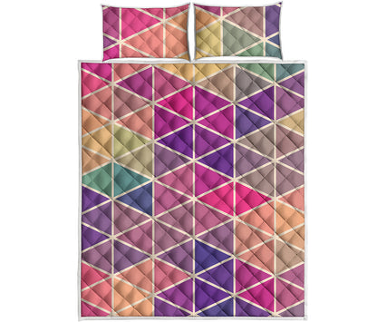 Pastel Geometric Shape Pattern Print Quilt Bed Set