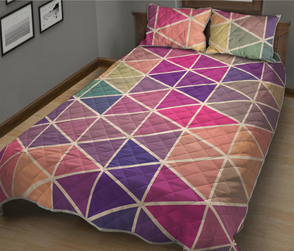 Pastel Geometric Shape Pattern Print Quilt Bed Set