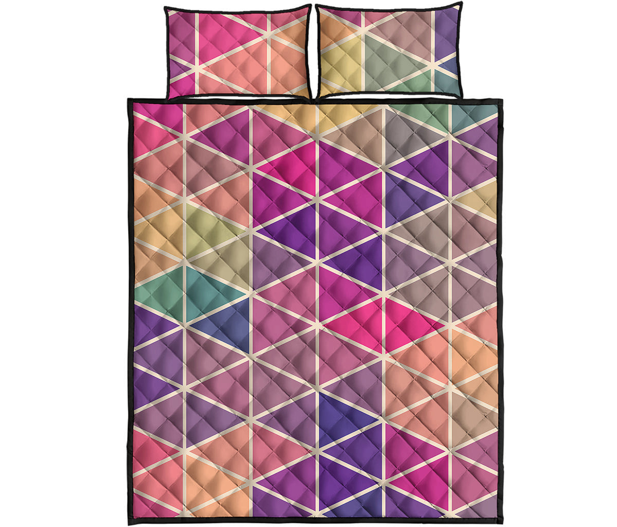 Pastel Geometric Shape Pattern Print Quilt Bed Set