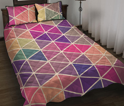 Pastel Geometric Shape Pattern Print Quilt Bed Set
