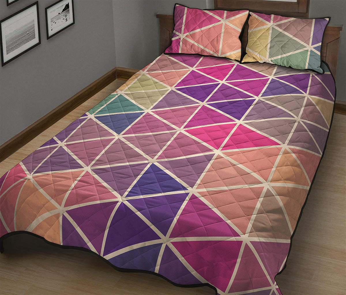 Pastel Geometric Shape Pattern Print Quilt Bed Set